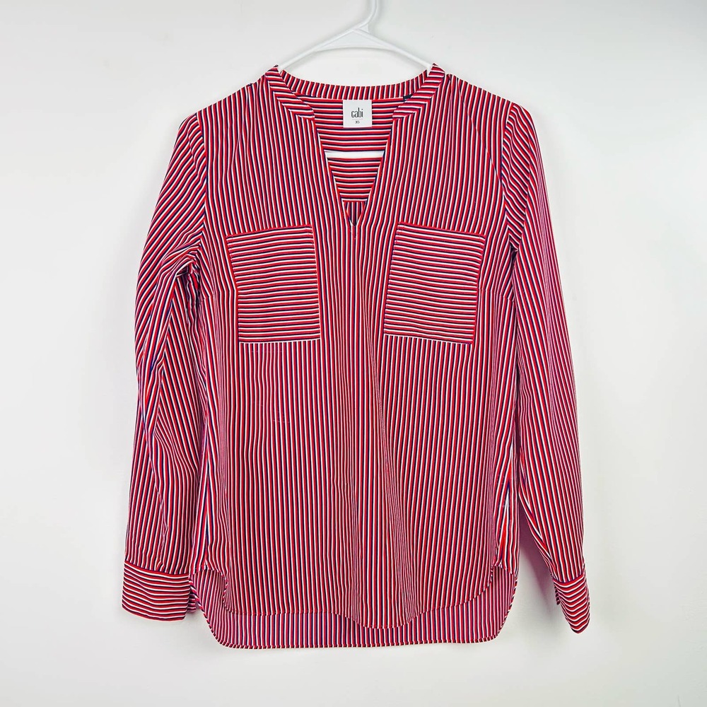Cabi Franklin Patriot Striped Red White Blue Blouse Style 5335 Size XS